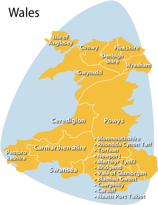 Map Of Wales Counties. Map of Wales